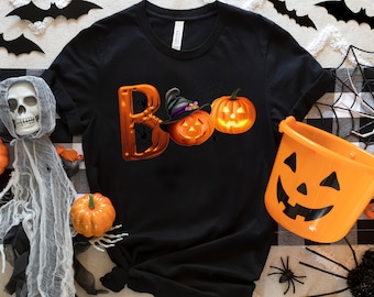 Boo Shirt, Boo Spinnennetz mit Kürbis Shirt, Kürbis Boo Shirt, Halloween Shirt, Halloween Kostüme, Halloween T-Shirts