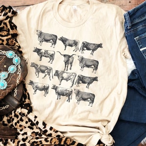 Shirt koeien, westernkleding, shirt boerderijdieren, shirt Bull Cottage-kern, shirt Bull, shirt Cottage Core, shirt esthetiek