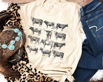 Cow Shirt, Western Wear, Farm Animal Shirt, Bull Cottage core Shirt, Bull Shirt, Cottage Core, Aesthetic Shirt