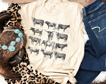 Cow Shirt, Vintage Western Wear, Farm Animal Shirt, Bull Cottagecore Shirt, Bull Shirt, Cottage Core, Aesthetic Shirt