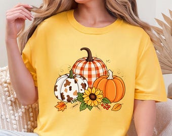 Fall Pumpkin Tee, Autumn Floral Pumpkin Shirt,Thanksgiving Women's Fall Tee, Pumpkin Season sweatshirts, Cozy season Outfits