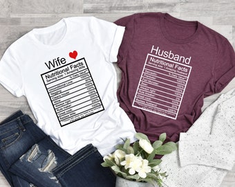 Camisetas con información nutricional para esposo y esposa, camisetas divertidas para parejas, regalo para esposa, regalo para esposo, aniversario de bodas, camisetas con información nutricional