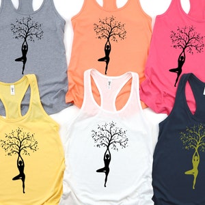 Yoga Tree Shirts - Yoga Tank Tops for Women - Yoga Exercise Shirts-  Yoga Tree Pose - Racerback Tank Top - Graphic Yoga Tanks