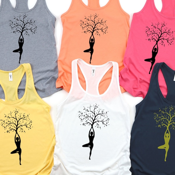 Yoga Tree Shirts - Yoga Tank Tops for Women - Yoga Exercise Shirts-  Yoga Tree Pose - Racerback Tank Top - Graphic Yoga Tanks