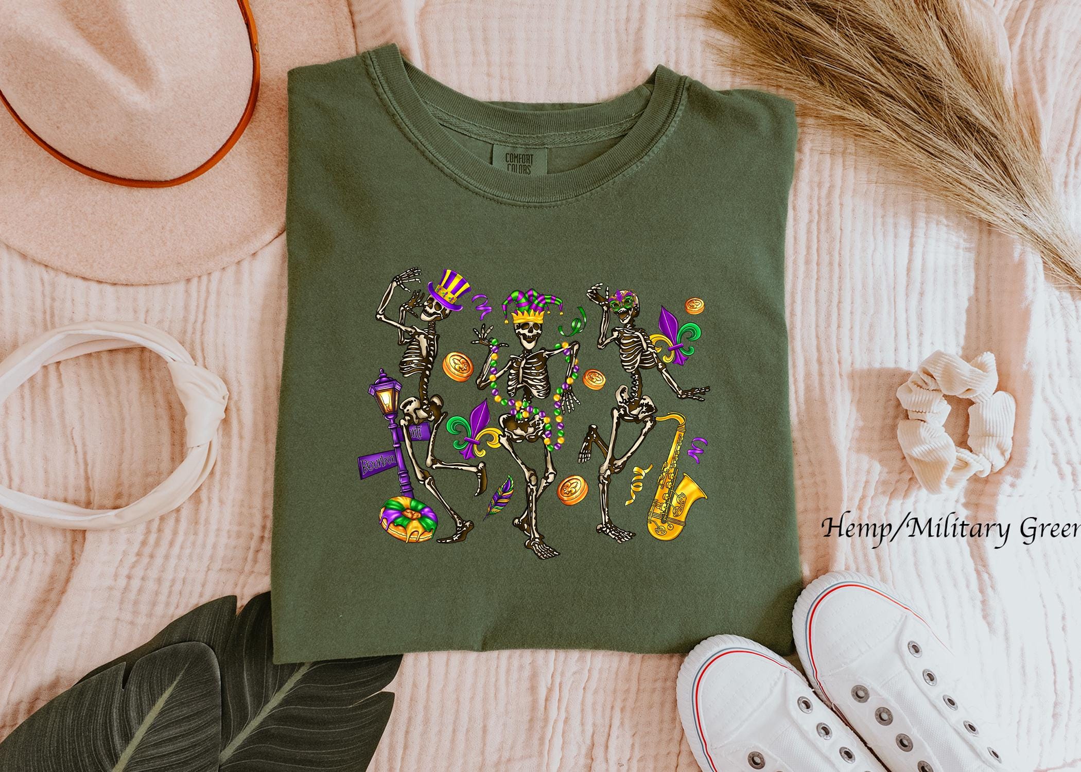 Comfort Colors Mardi Gras Shirt, Mardi Gras Shirt, Fat Tuesday Shirt, Tanzendes Skelett Shirt, Louisiana Shirt, Mardi Gras Party Carnaval T-Shirt
