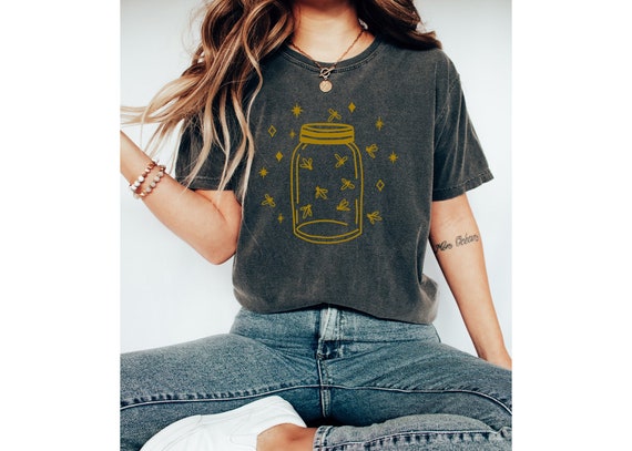 Mason Jar Fireflies Sweatshirt, Mason Jar Shirt, Moth Shirt, Fireflies Shirt, Bug Shirt, Cottage Core Shirt, Goblincore, Dark Academia Shirt