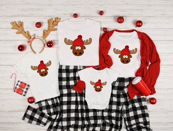 Moose Shirt, Family Matching Pajama Tops, Christmas Tee, Family Christmas Shirt, New Year Shirt, Xmas Tee, Christmas Deer Shirt