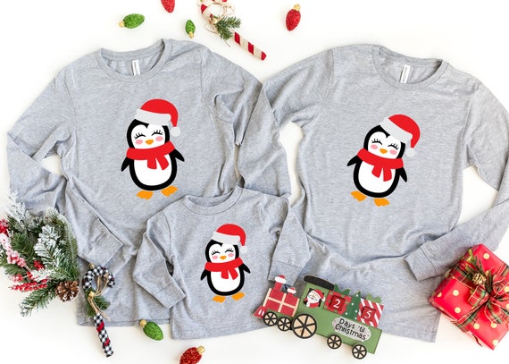 Christmas Penguin Shirt, Penguin In Santa Hat, Christmas Shirts For Family,  Matching, Christmas Family Matching Shirt