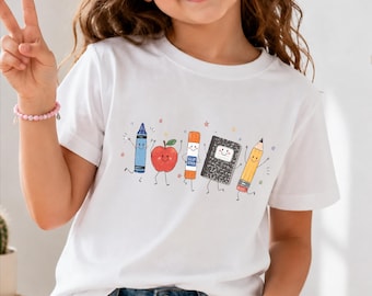 Cute School Supplies Shirt, Back To School Teacher Adult Youth Shirt, Crayon Pencil Notebook Tee, Kindergarten Teacher Gift
