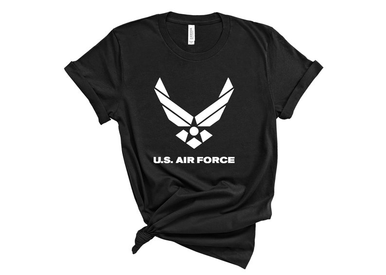 May include: Black t-shirt with a white U.S. Air Force logo and the text "U.S. AIR FORCE".