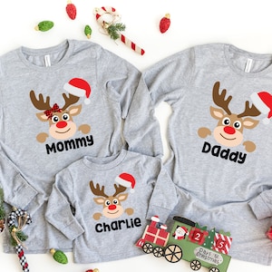 Custom Pajama Top for Family, Reindeer Family Matching Pajama Top, Christmas Shirt For Family, Family Pajama Tops, Christmas Matching Shirt