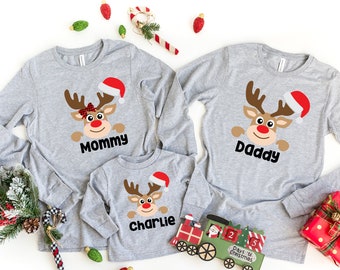 Custom Pajama Top for Family, Reindeer Family Matching Pajama Top, Christmas Shirt For Family, Family Pajama Tops, Christmas Matching Shirt