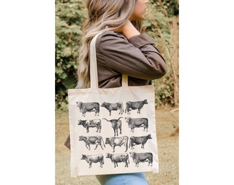 Customized Shopping Tote Bag, Cows Tote Bag, Cotton Bag For Kids, Canvas Shopping Bag, Custom Shopping Cotton Tote Bag, Halloween Candy Bag