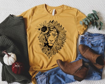 Floral Lion Shirt, Cute Shirts for Women, Lion Shirt, Lion Flower Shirt, Leo Shirt, Gift for Her, Animal Lover, Graphic Tees, Animal Shirts