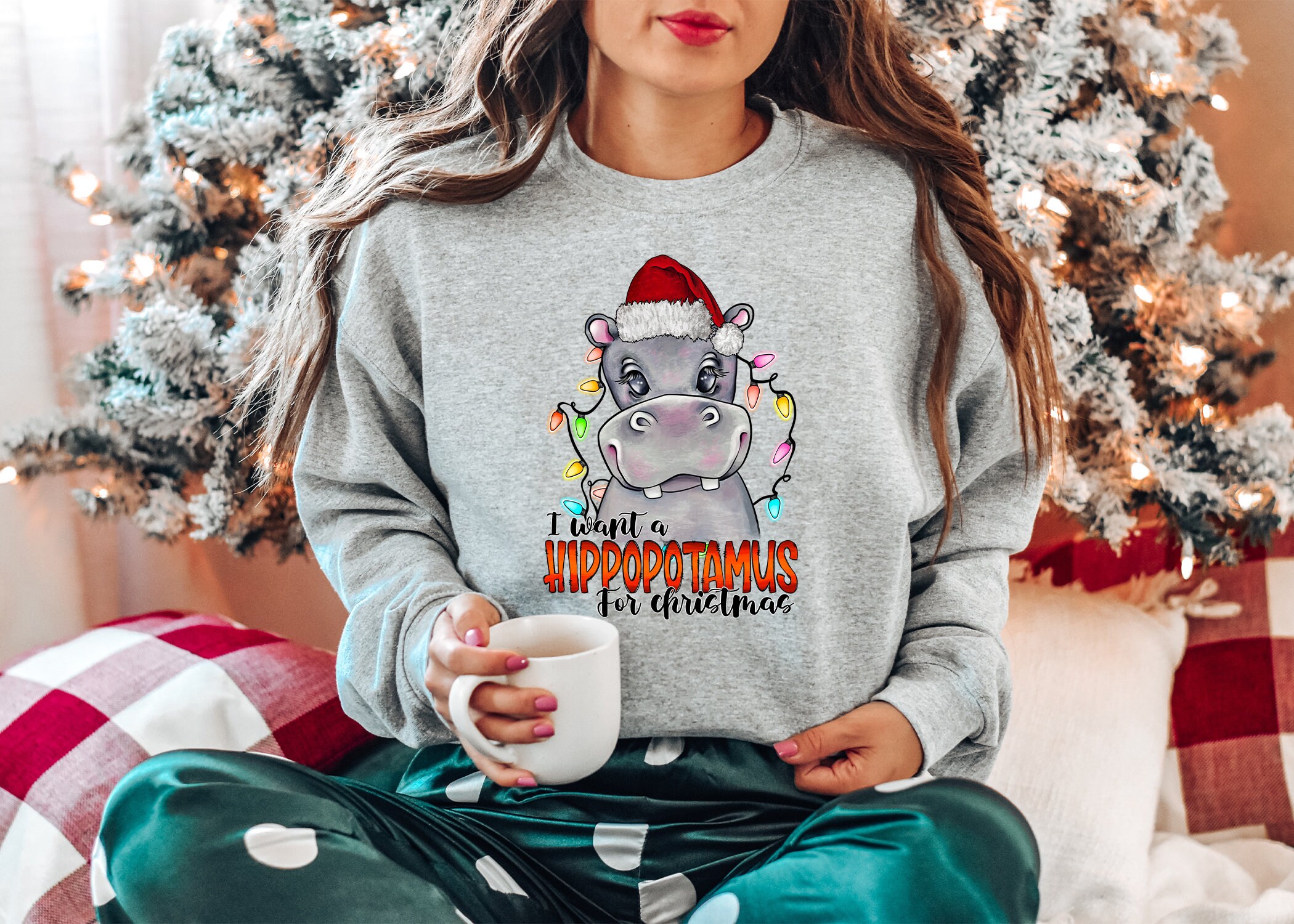 Women's 'I Want A Hippopotamus For Christmas' Sweatshirt - Funny Letter Print, Long Sleeve Pullover Casual Top