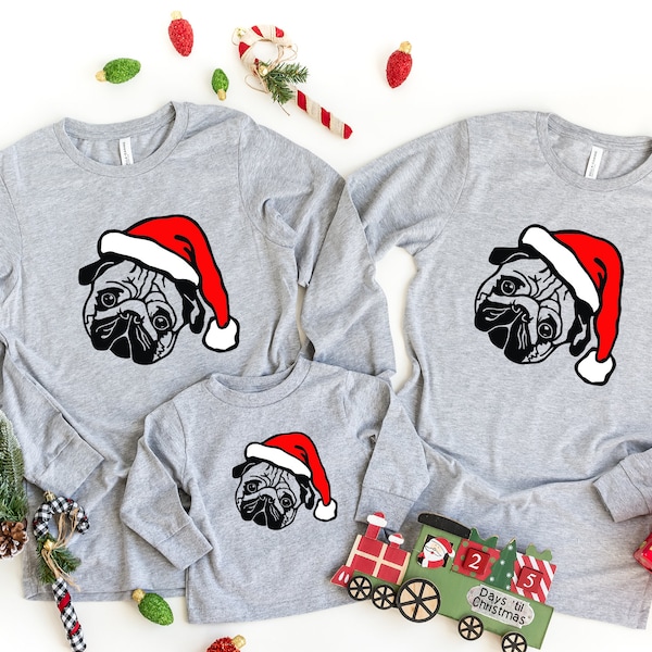 Santa Pug Shirt, Christmas Pug Shirt, Pug In Santa Hat, Cousin Group Shirt, Christmas Shirt For Family, Christmas Family Matching Shirt