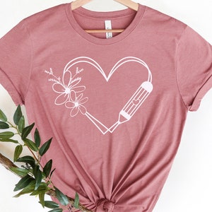 Teacher Heart With Pencil Shirt, Teacher Heart Shirt, Gift for Teacher, Kindergarten Teacher Shirt, School Shirt