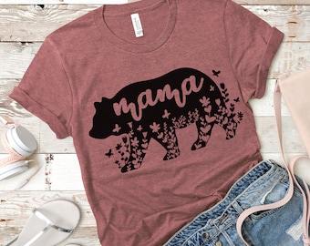 Shirt for Mom-Mama Bear Shirt-Teepee Illustrated-Women's Family Tee-Family Bear Matching-Unisex Graphic Tee-Gift for Mother-Bear Mom T Shirt