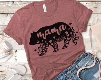 Shirt for Mom-Mama Bear Shirt-Teepee Illustrated-Women's Family Tee-Family Bear Matching-Unisex Graphic Tee-Gift for Mother-Bear Mom T Shirt