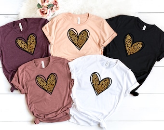 Leopard Printing Heart Shirt, Love Shirt, Love T-Shirt, Valentines Day Shirt, Couple Matching Shirt, Gift For Wife, Mother's Day Shirt