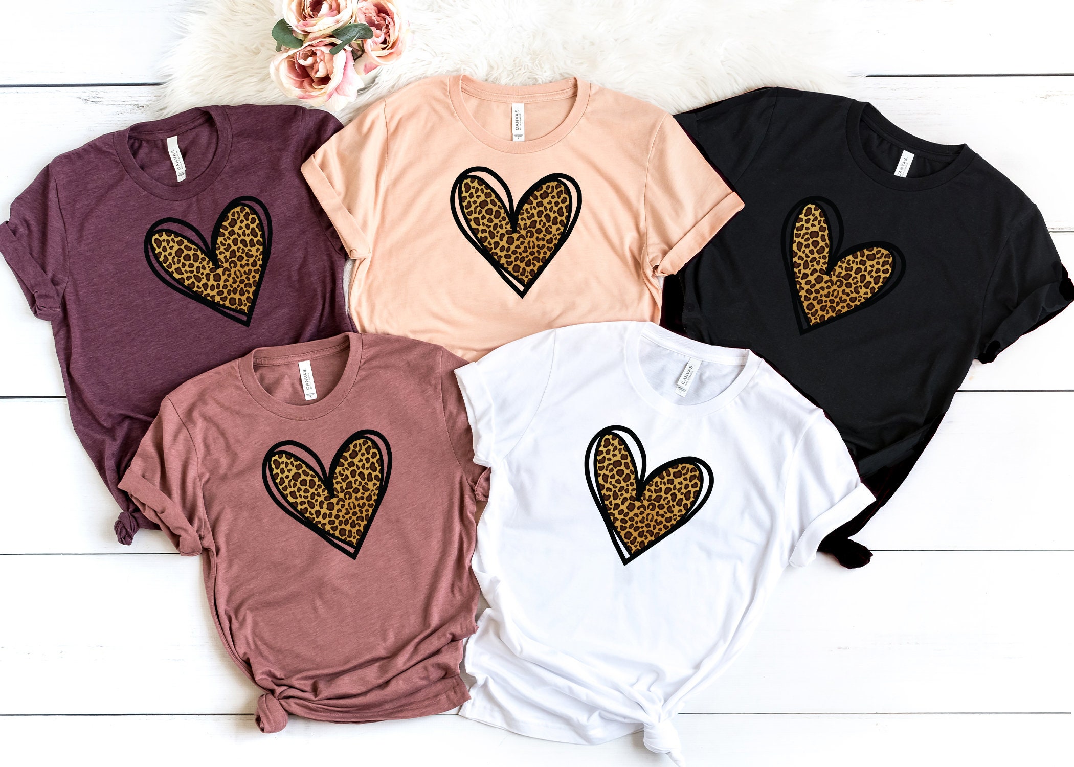 Leopard Printing Heart Shirt, Love Shirt, Love T-Shirt, Valentines Day Shirt, Couple Matching Shirt, Gift For Wife, Mother's Day Shirt