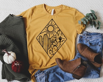 Camiseta del desierto, plantas de cactus, camiseta para mujer, camiseta de cactus, camiseta de aventura en el desierto, camiseta de Arizona, camiseta de cactus linda, camiseta con escena de cactus