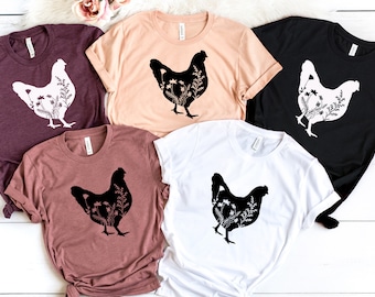 Florales Huhn Shirt, Henne Shirt, Bauernhof Shirt, Hühner Liebhaber Shirt, Frauen Huhn Shirt, Bauernhof T-Shirts, Hühner Flüsterer, Bauernhof Mädchen Shirt
