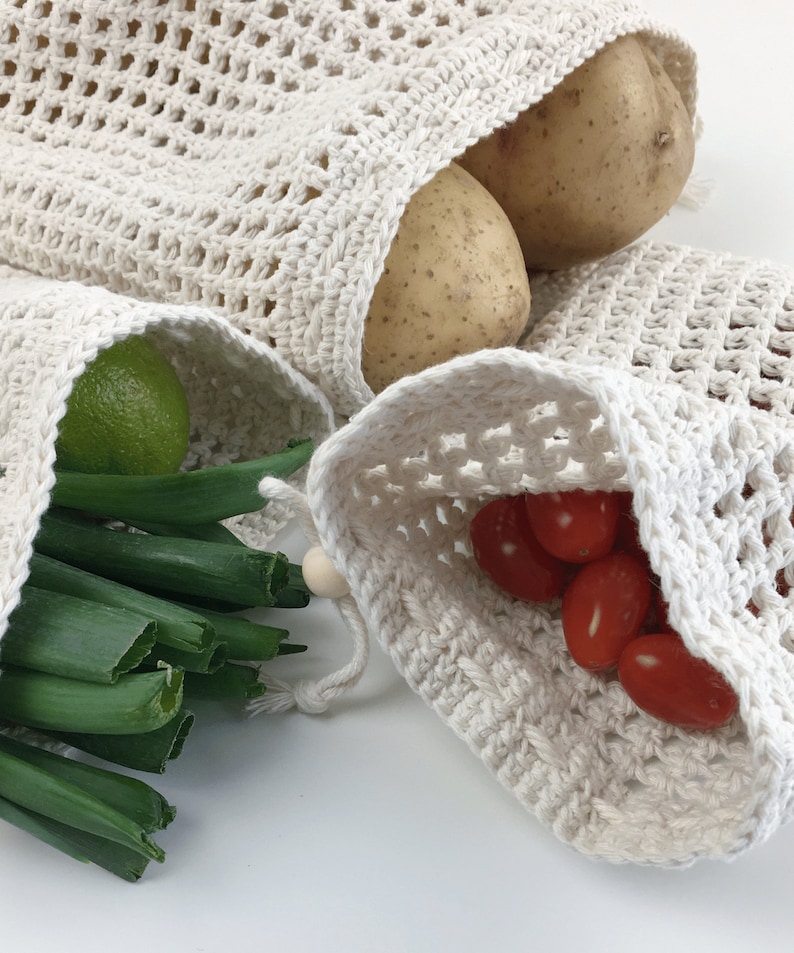 CROCHET PATTERN Produce Bag 3 Sizes Reusable Cotton Etsy