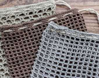 Bolsas de crochet para productos - conjunto de 3 diseños diferentes / Patrón de crochet en PDF