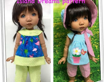 4414 Island Dreams sewing PATTERN for 3 piece, Top in multiple lengths, capri pants and  bonnet for 15 inch My Meadow Mae or Aya