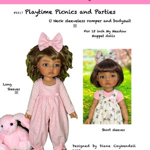 4417 U Neck romper and bodysuit sewing pattern for all 15 inch My Meadow Moppet dolls such as Mae, Tia, Aya, Ady, Lea, Pia