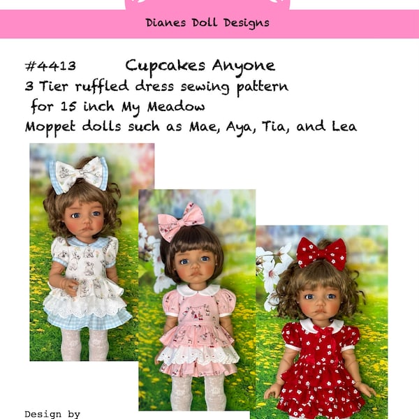 Cupcakes anyone 3 tier ruffled dress for 15 inch My Meadow moppet dolls such as Tia, Aya, Mae and Lea