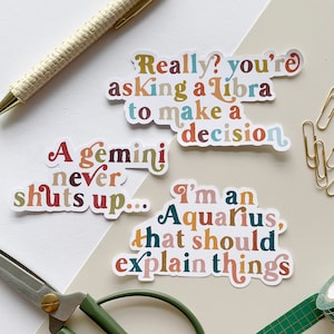 Zodiac sign sticker pack | traits | funny | gift | hand lettering | quote