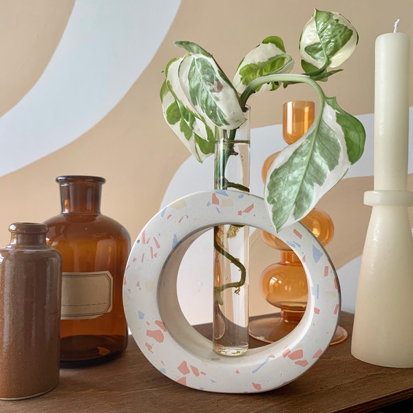 Vase ovale avec tube à essai pour boutures et plantes + bougeoir, décoration maison