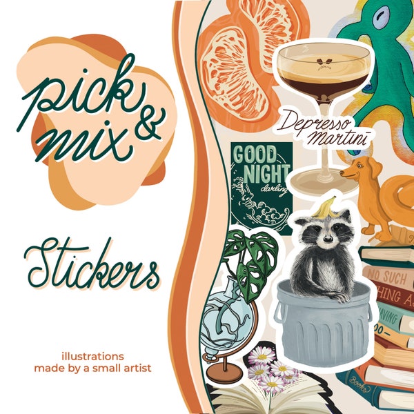 pick & mix stickers | funny | plant lovers | book lovers | illustration | stationery