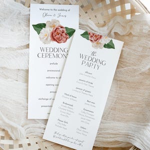 Modelo de programa de casamento com rosas em estilo shabby chic | Cartão de cerimônia editável no Canva