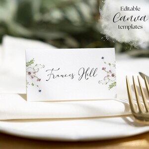 Floral Wedding Place Cards | Editable Canva Template | Customized Guest Name Tags | Stylish Wedding Table Decor