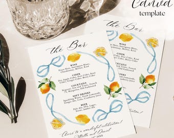 Elegant Wedding Bar Menu Template | Mediterranean Citrus (Digital Download)