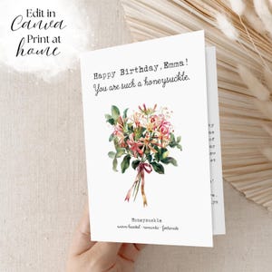 Tarjeta de cumpleaños personalizada con flor de nacimiento de junio y ramo de flores silvestres / Tarjeta personalizada con flor de nacimiento y significado del nombre / Descarga digital de Canvas