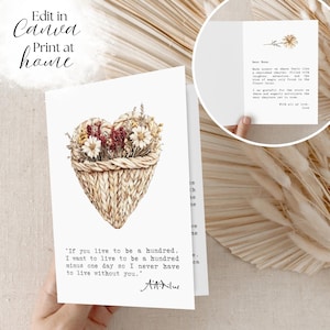 Personalized Love Letter Canva Card | Literary Quotes 5x7 Folded Greeting Card | Book Lover's Gift with A.A. Milne Quote