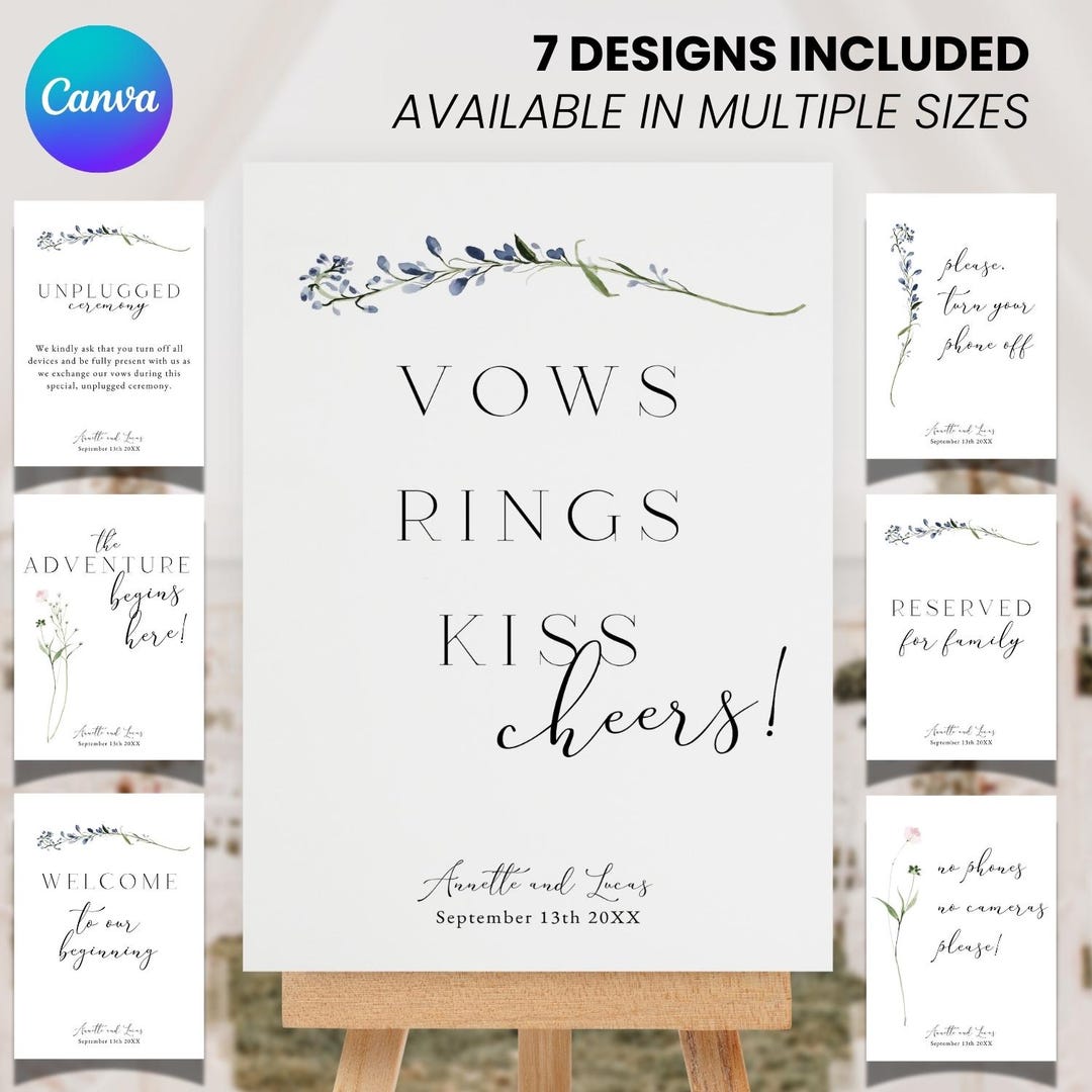 Watercolor Wedding Ceremony Signs Bundle: Editable Canva Templates ...