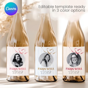 Customizable Bridesmaid Wine Labels | Personalize Your Celebration with Photo Wine Labels | Digital Download Canva Template