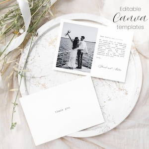 de remerciements modifiables avec photo de mariage « Just Married » | Modèle de papeterie numérique personnalisé | Essentiels de mariage | Téléchargement numérique