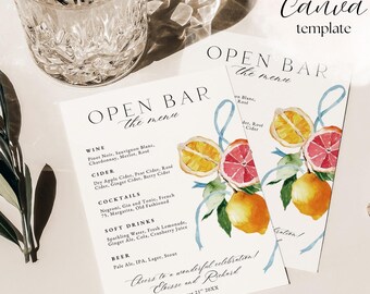 Elegant Wedding Bar Menu Template | Mediterranean Citrus (Digital Download)
