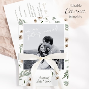 Digitale benutzerdefinierte Polaroid Save the Dates | Personalisierte Postkarte Lädt mit QR Hochzeits-Website Link ein | Bearbeitbare Canva Vorlage