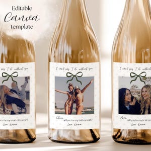 Customizable Bridesmaid Wine Labels | Personalize Your Celebration with Photo Wine Labels | Digital Download Canva Template