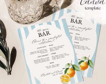 Mediterranean Citrus Wedding Bar Menu Template | Beach Wedding (Digital Download)