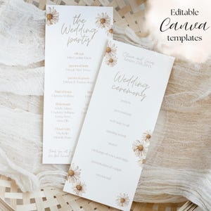 Whimsical Wedding Program Template with Hand-Drawn Watercolor Daisies | Editable Wedding Timeline and Itinerary | Canva Design in Two Sizes