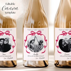 Customizable Bridesmaid Wine Labels | Personalize Your Celebration with Photo Wine Labels | Digital Download Canva Template