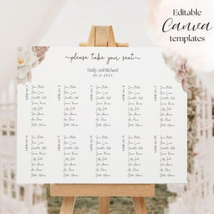 Aquarell Rose Hochzeit Sitzplan Vorlage | Bearbeitbare und druckbare Beschilderung für den Sitzplan der Hochzeit | Sitzplatzsuche